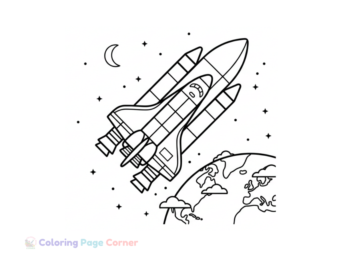 Free Space Shuttle in Orbit Coloring Page outline