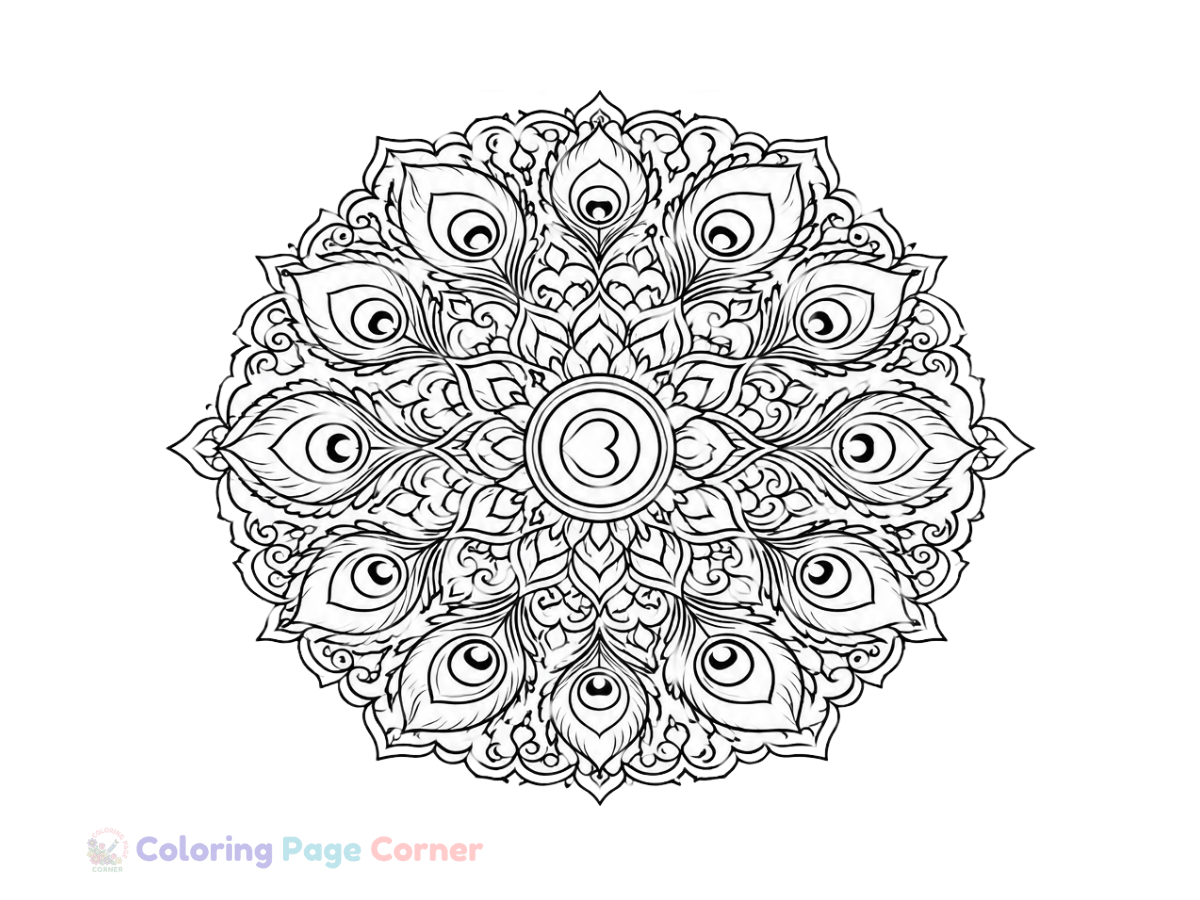 Peacock Feather Mandala Coloring Page for Kids outline
