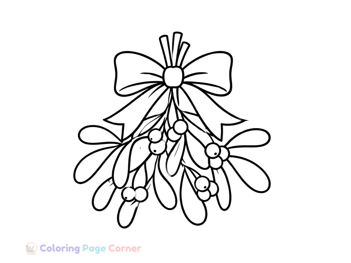 Free Holiday Mistletoe Coloring Page outline