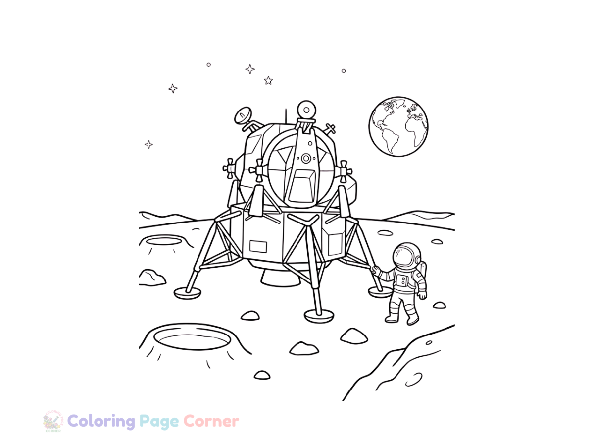 Free Moon Lander Coloring Page outline