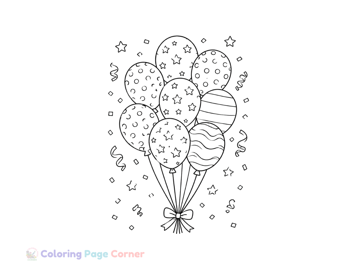 Free Festive Party Balloons Coloring Page outline