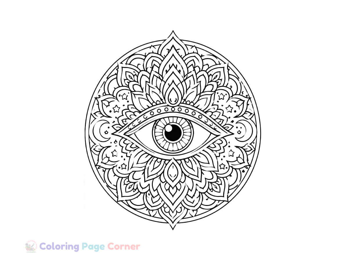 Free Mystic Eye Mandala Coloring Page outline