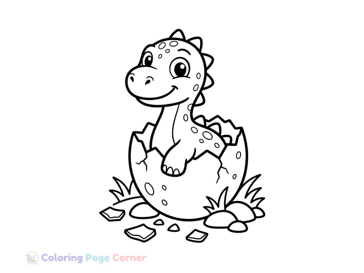 Printable Baby Dinosaur Hatching Coloring Page outline