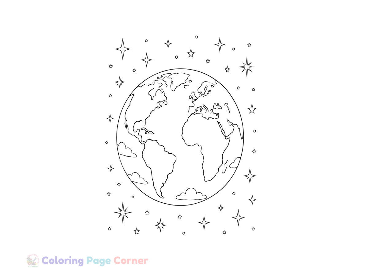Earth Seen from Space Coloring Page for Kids outline