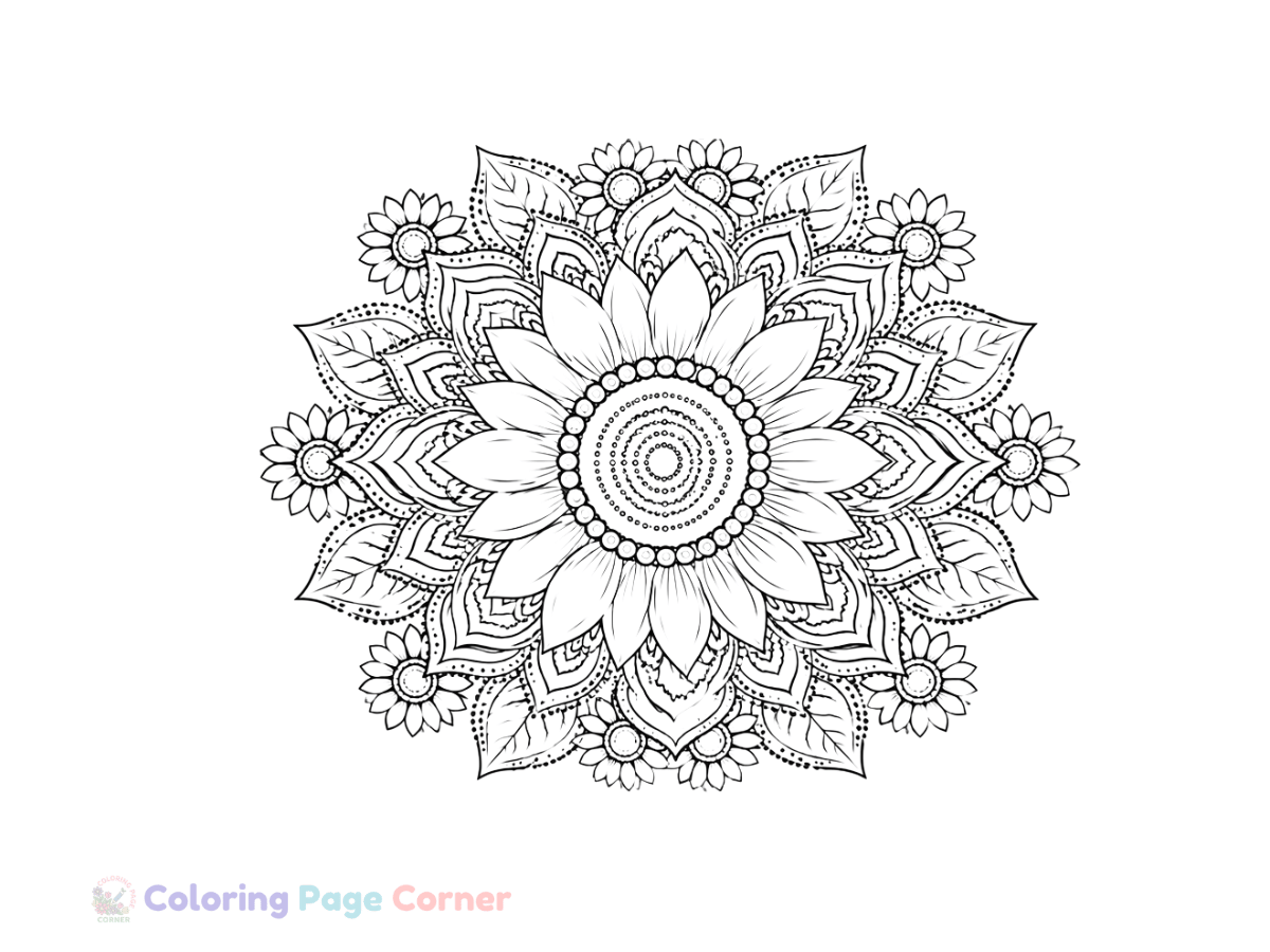 Printable Sunflower Mandala Coloring Page outline