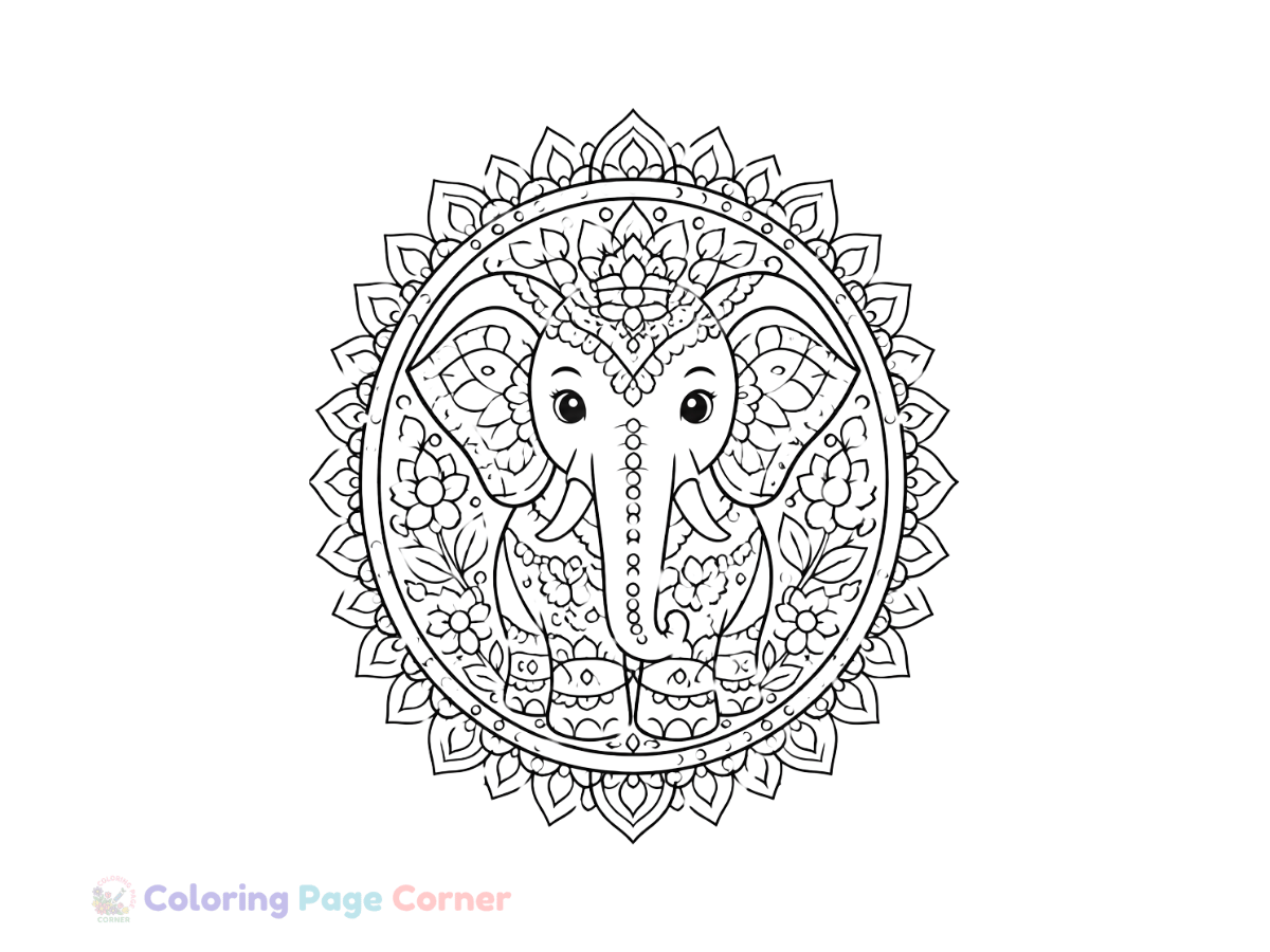 Elephant Mandala Coloring Page outline