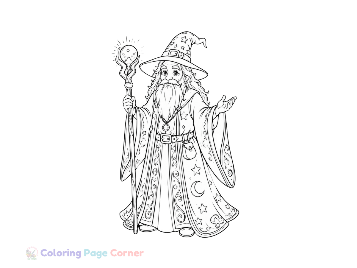 Printable Wise Wizard Coloring Page outline