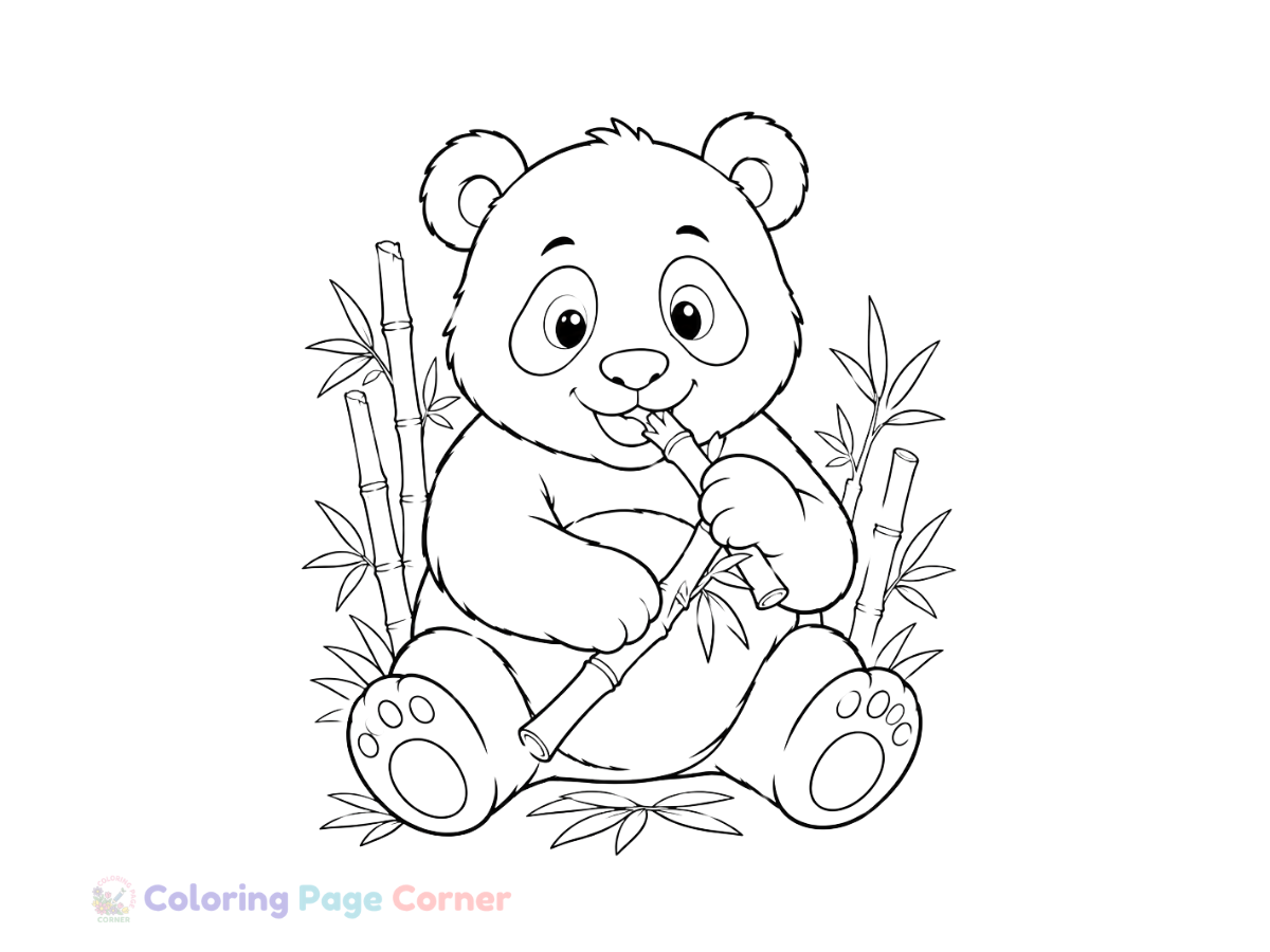 Free Panda Eating Bamboo Coloring Page outline