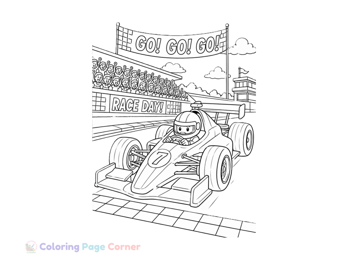 Race Car Coloring Page Coloring Page for Kids outline
