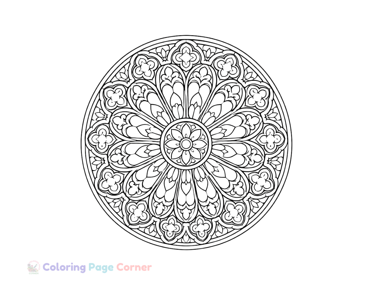 Rose Window Mandala Coloring Page outline