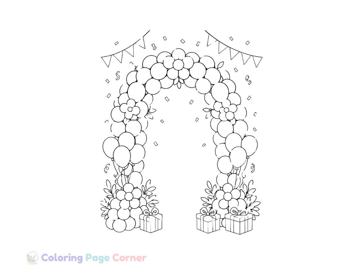 Holiday Balloon Arch Coloring Page for Kids outline