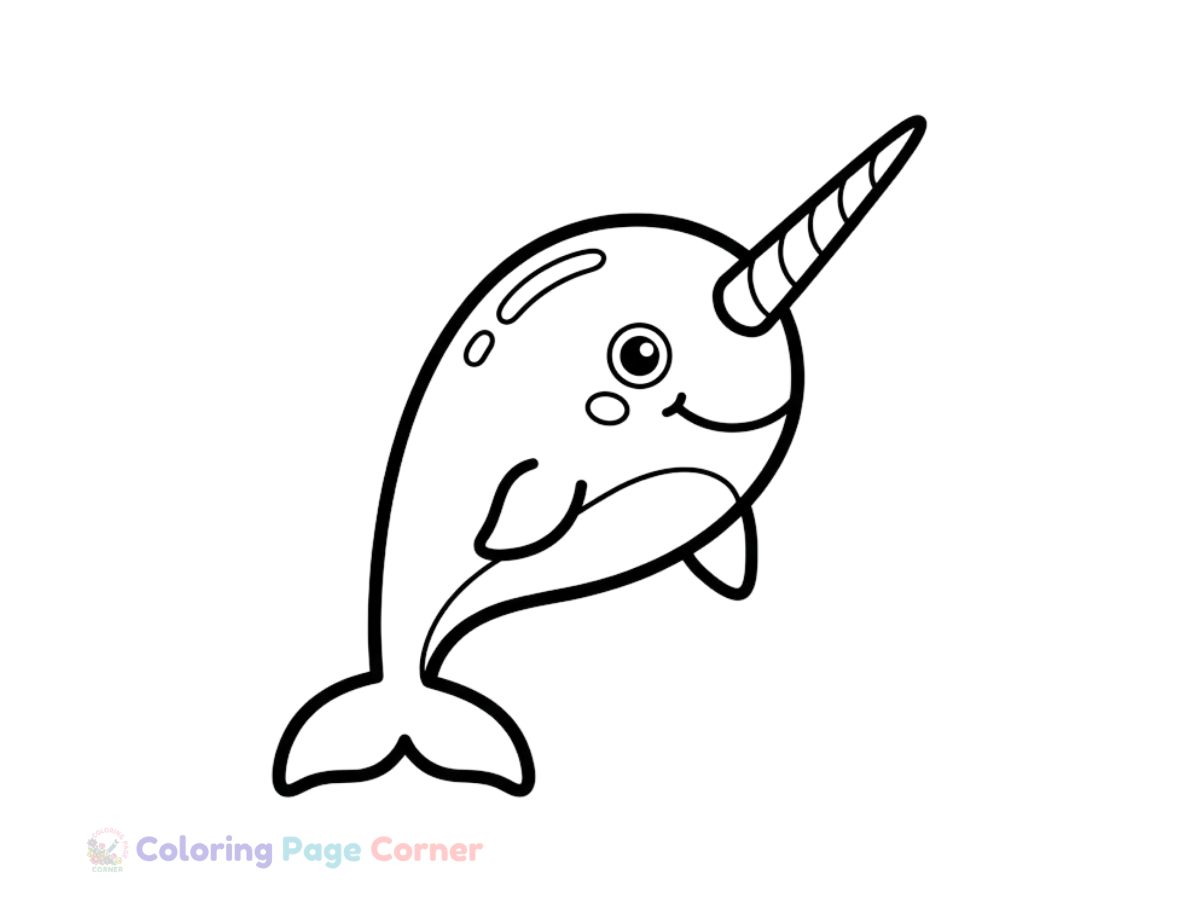 Narwhal with Its Tusk Coloring Page outline