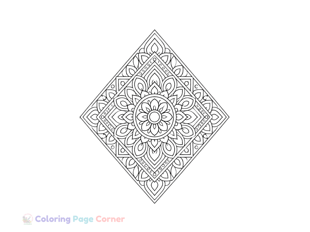 Free Diamond Pattern Mandala Coloring Page outline