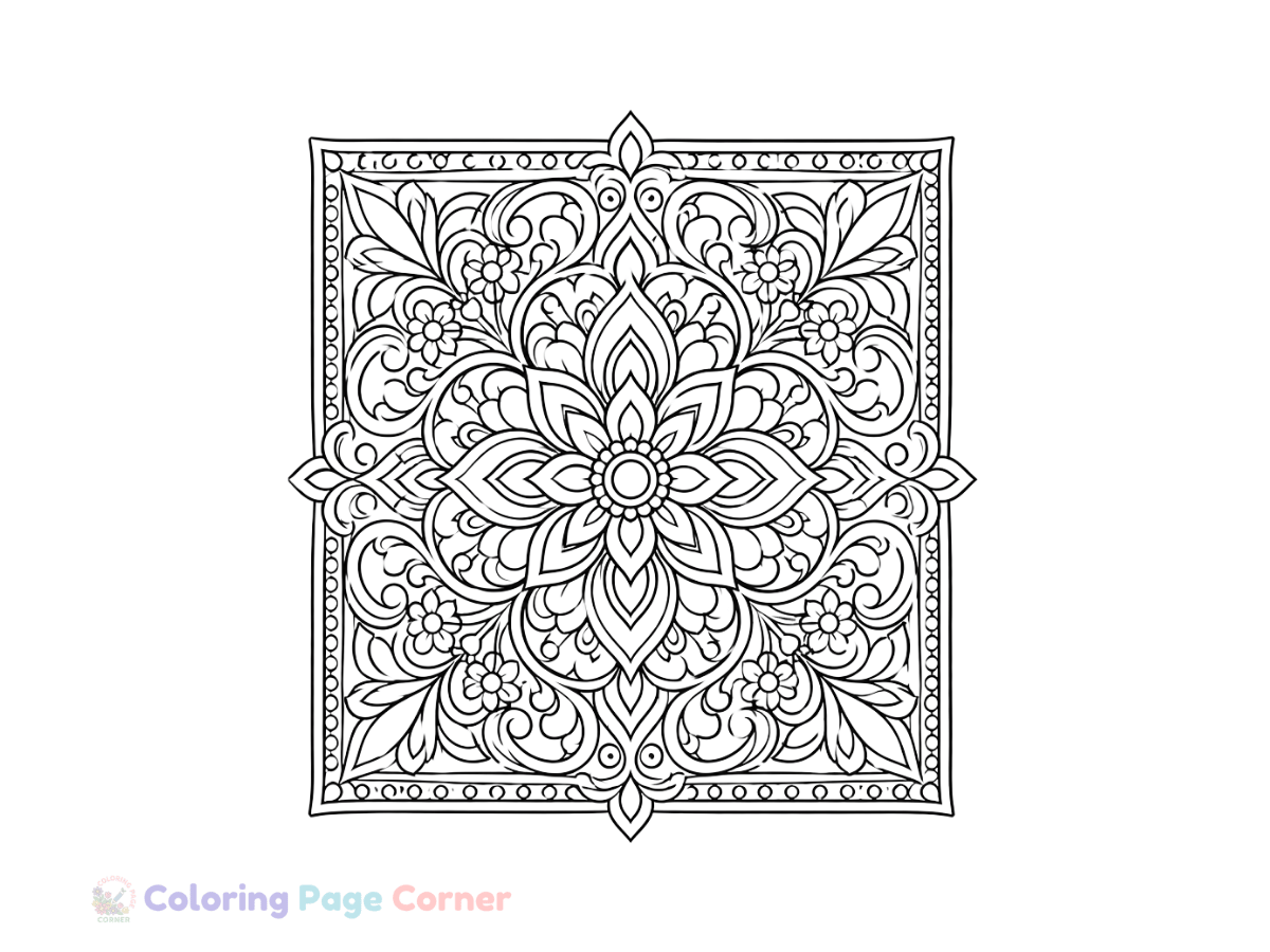 Symmetry Square Mandala Coloring Page outline