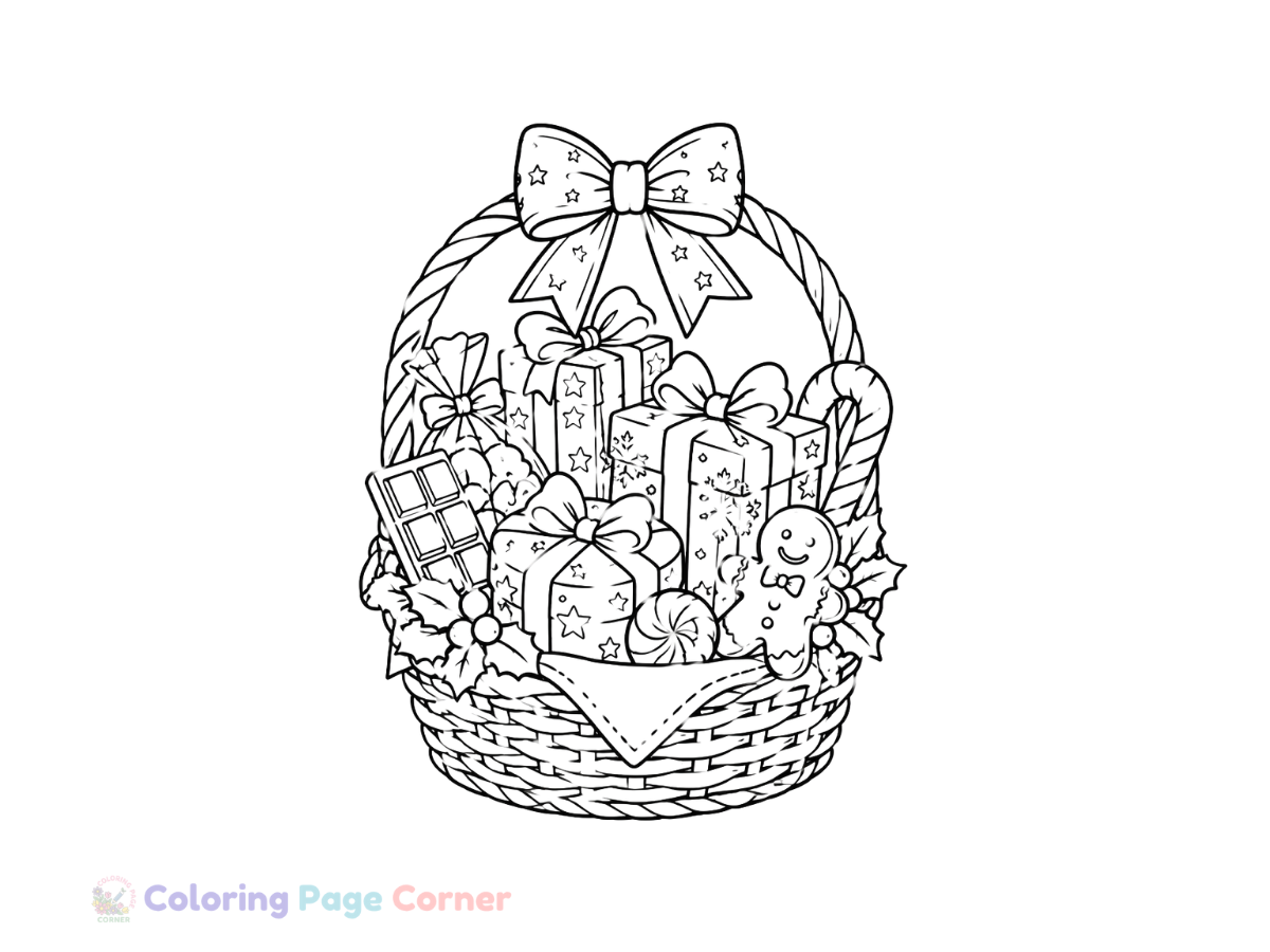 Free Festive Gift Basket Coloring Page outline