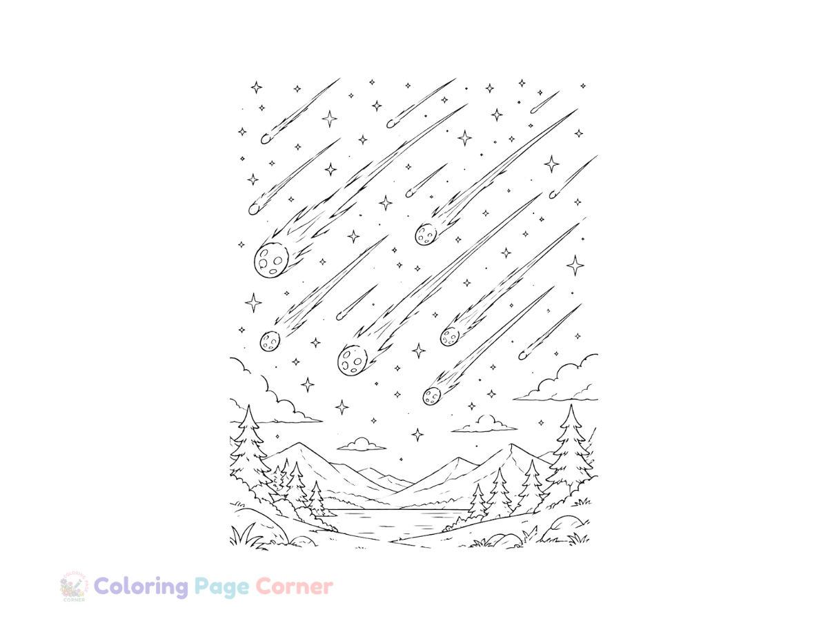 Free Meteor Shower Coloring Page outline