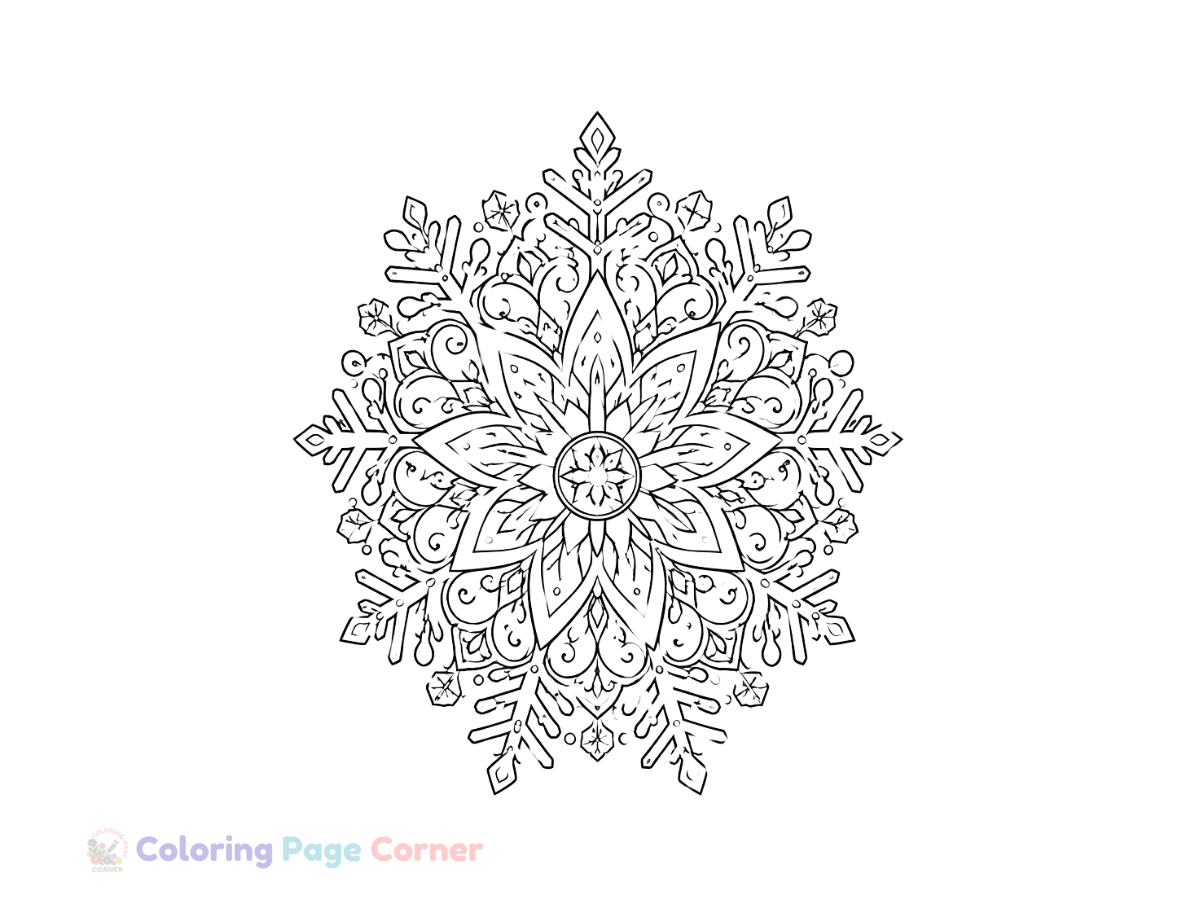 Printable Snowflake Mandala Coloring Page outline
