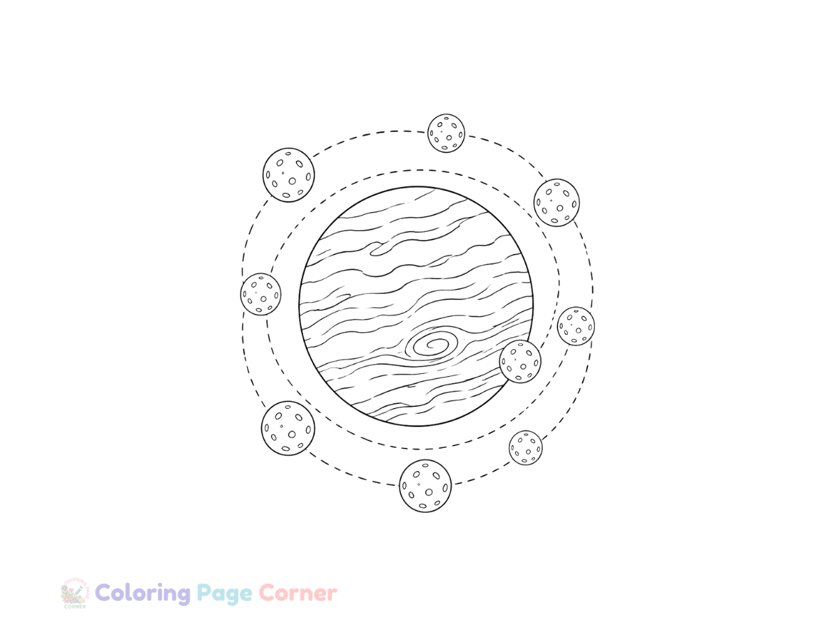 Planet with Orbiting Moons Coloring Page for Kids outline