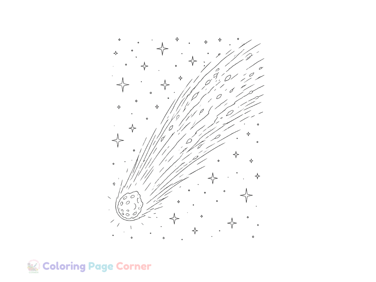 Free Comet Streaking the Sky Coloring Page outline