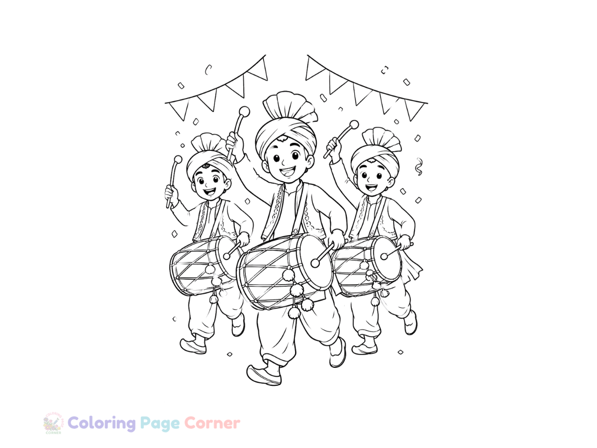 Holiday Drum Celebration Coloring Page for Kids outline