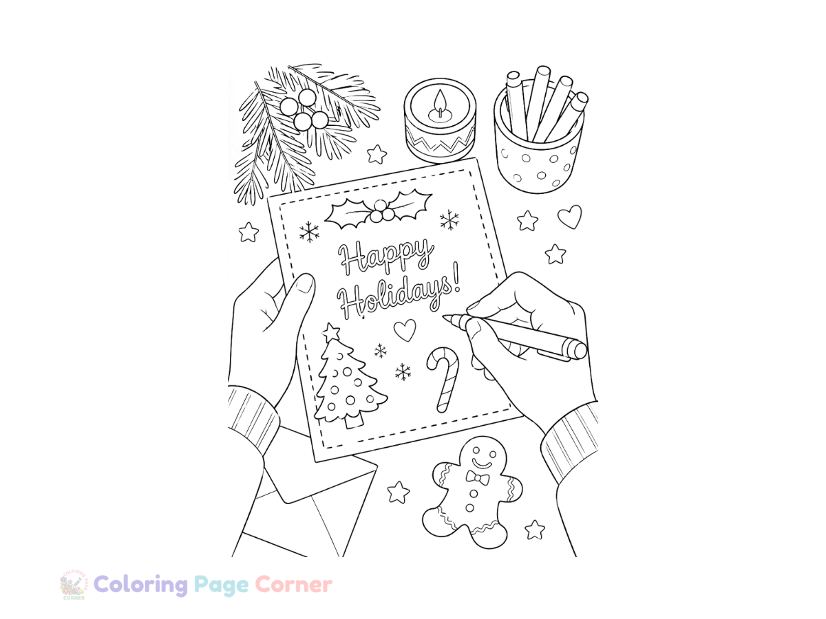 Holiday Card Writing Coloring Page outline
