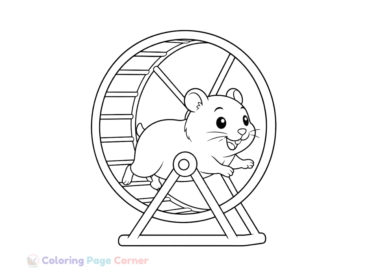 Hamster on a Wheel Coloring Page outline