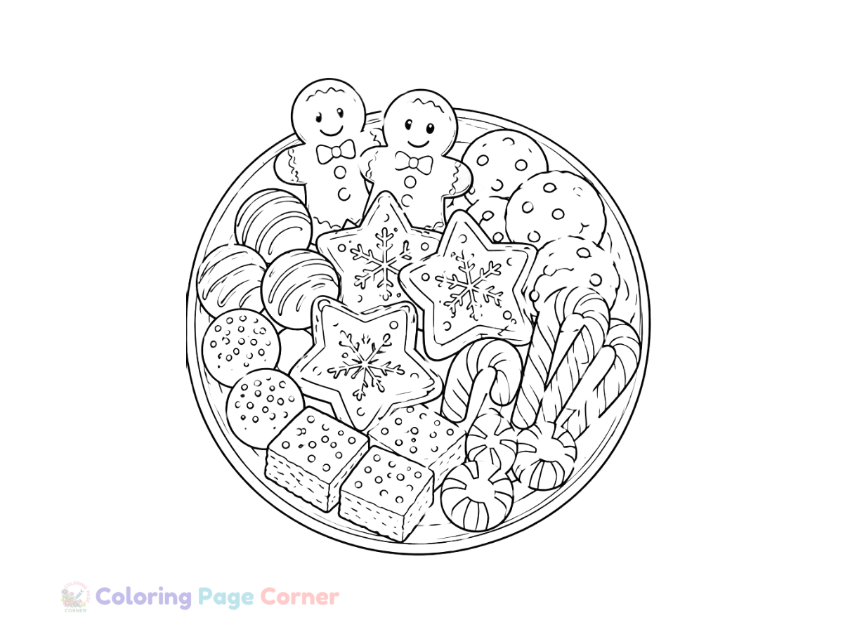 Holiday Sweets Platter Coloring Page for Kids outline