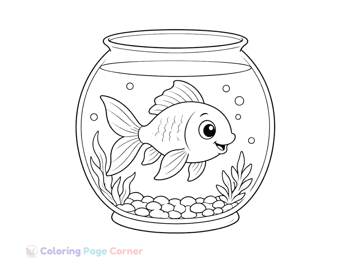 Goldfish in a Bowl Coloring Page for Kids outline