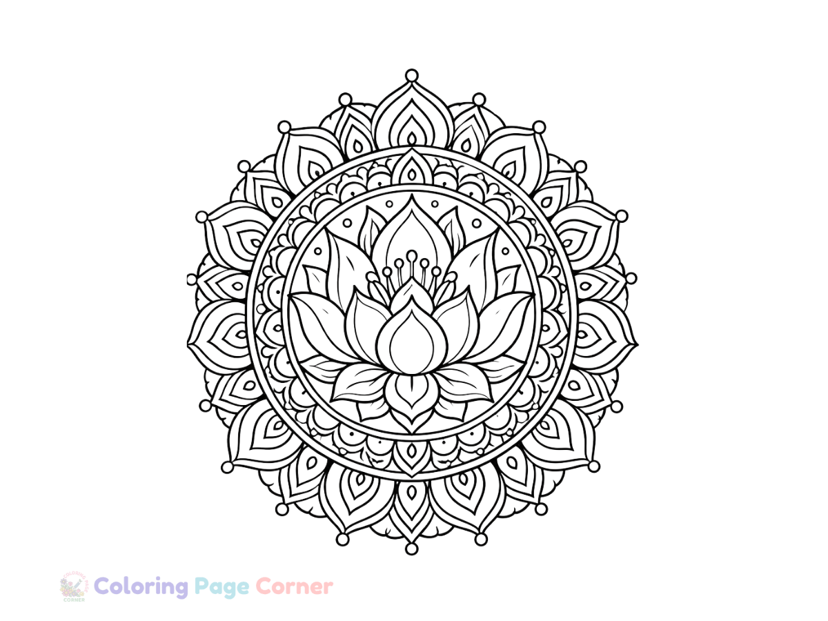 Free Lotus Flower Mandala Coloring Page outline