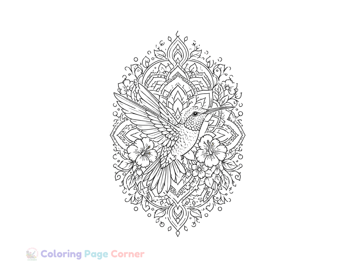Free Hummingbird Mandala Coloring Page outline