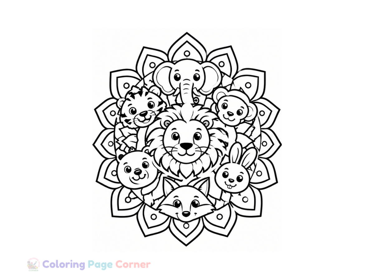 Animal Totem Mandala Coloring Page outline