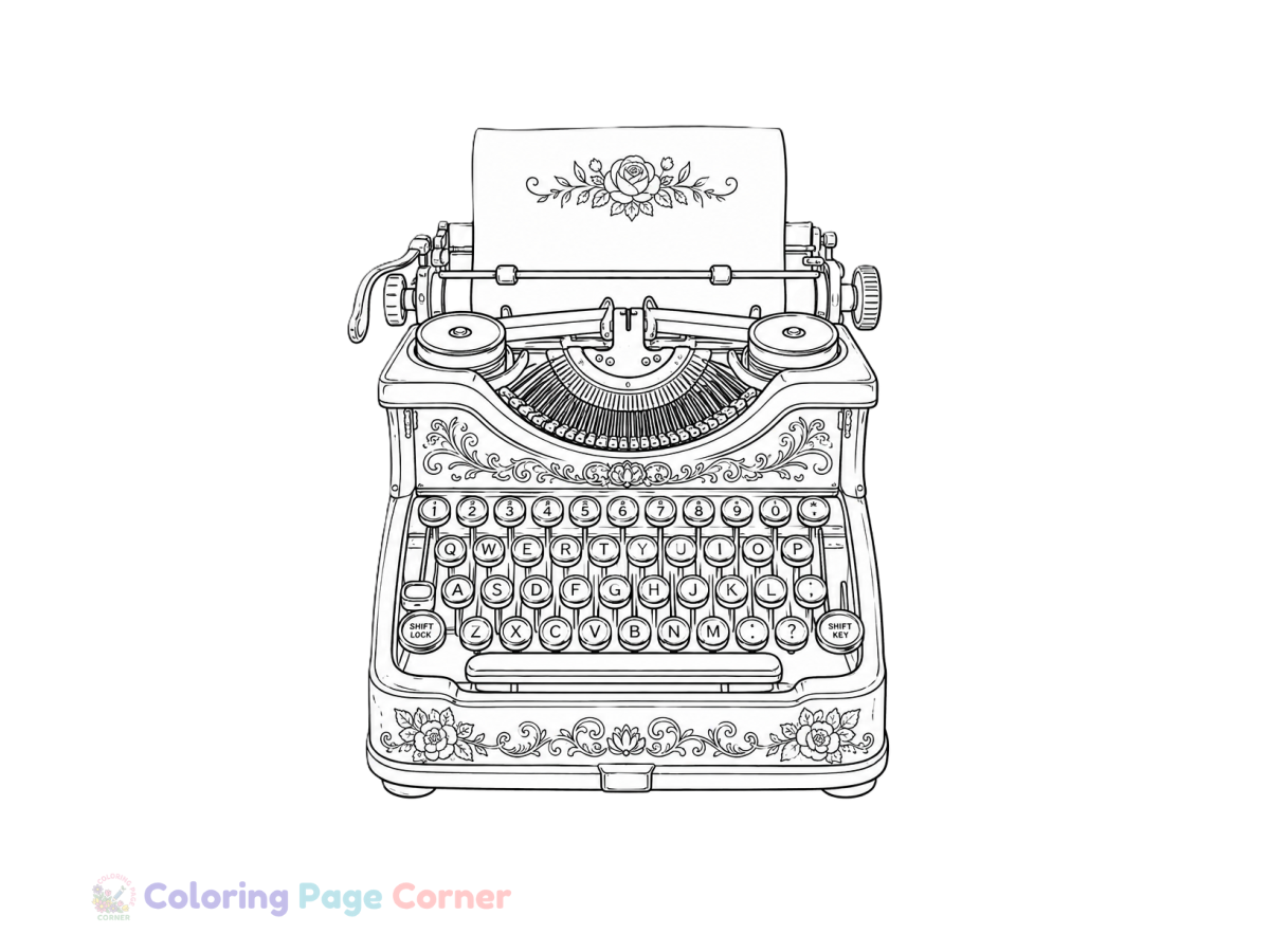 Nostalgic Vintage Typewriter Coloring Page outline