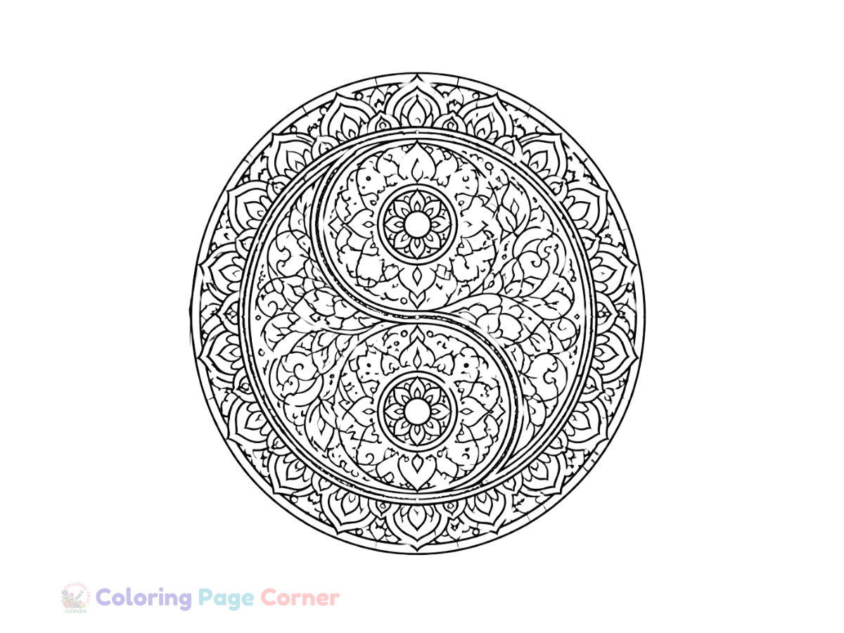 Free Yin Yang Mandala Coloring Page outline