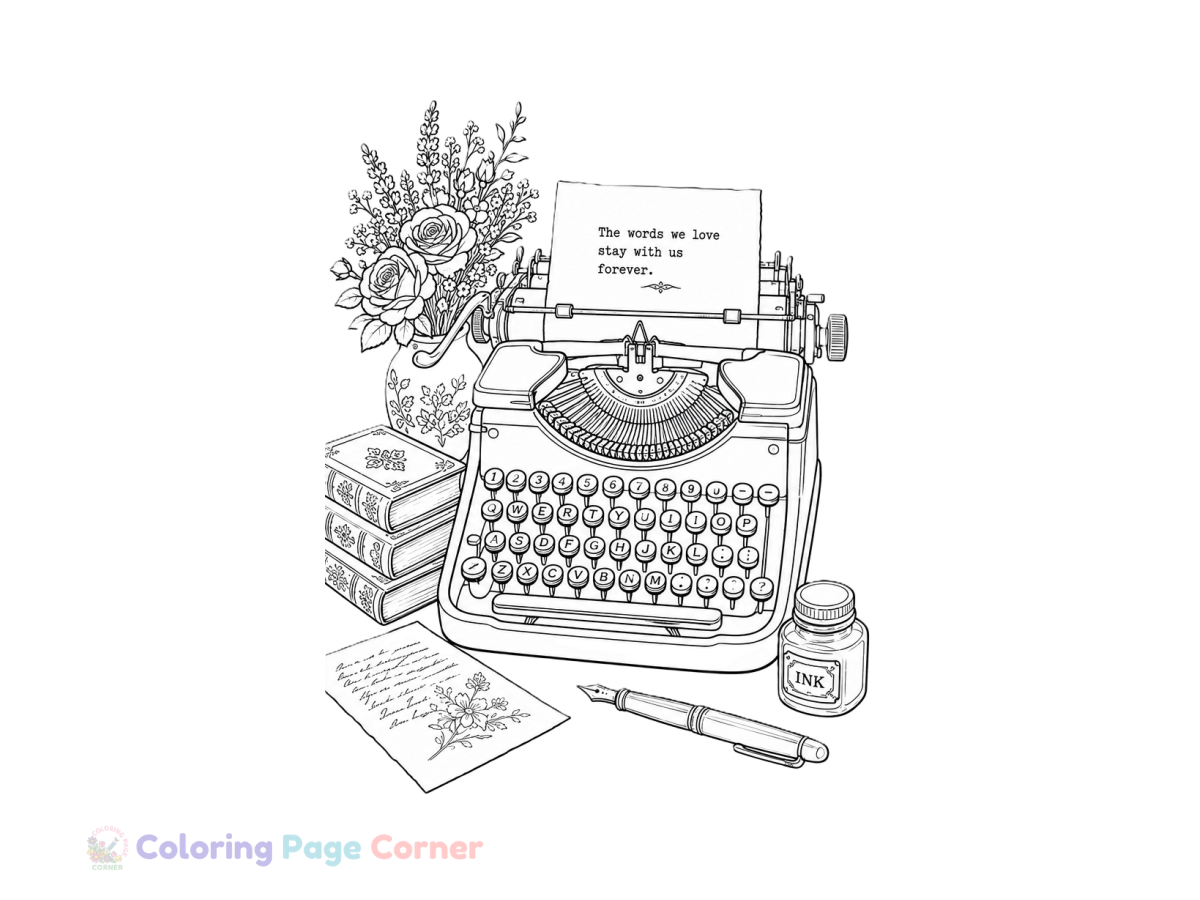 Vintage Typewriter Coloring Page Coloring Page for Adults outline