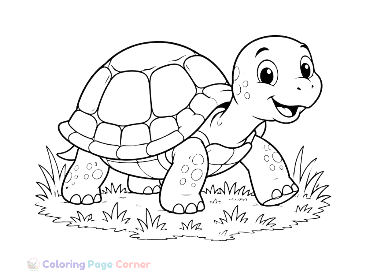 Turtle Taking a Walk Coloring Page for Kids outline