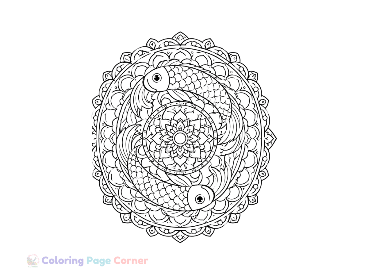 Fish Scale Mandala Coloring Page outline