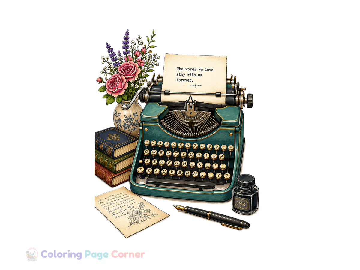 Vintage Typewriter Coloring Page Coloring Page for Adults