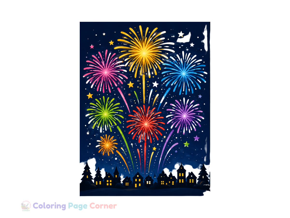 Holiday Fireworks Show Coloring Page