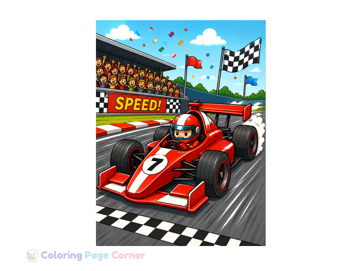 Printable Speedy Race Car Coloring Page
