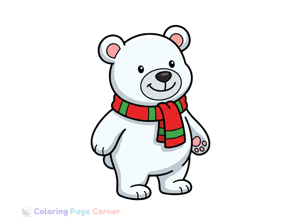 Free Polar Bear in Christmas Hat Coloring Page