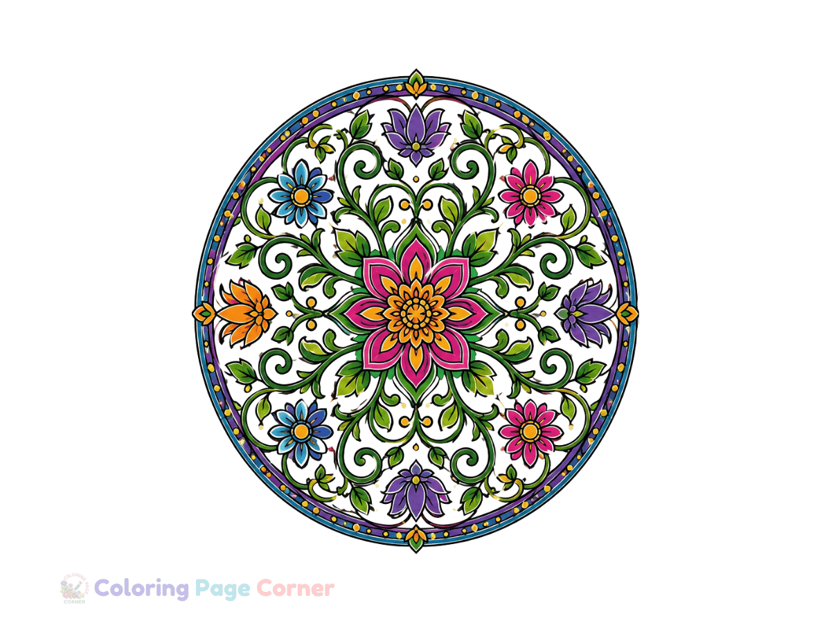 Printable Vine and Flower Mandala Coloring Page