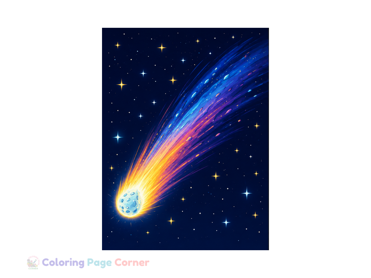 Free Comet Streaking the Sky Coloring Page