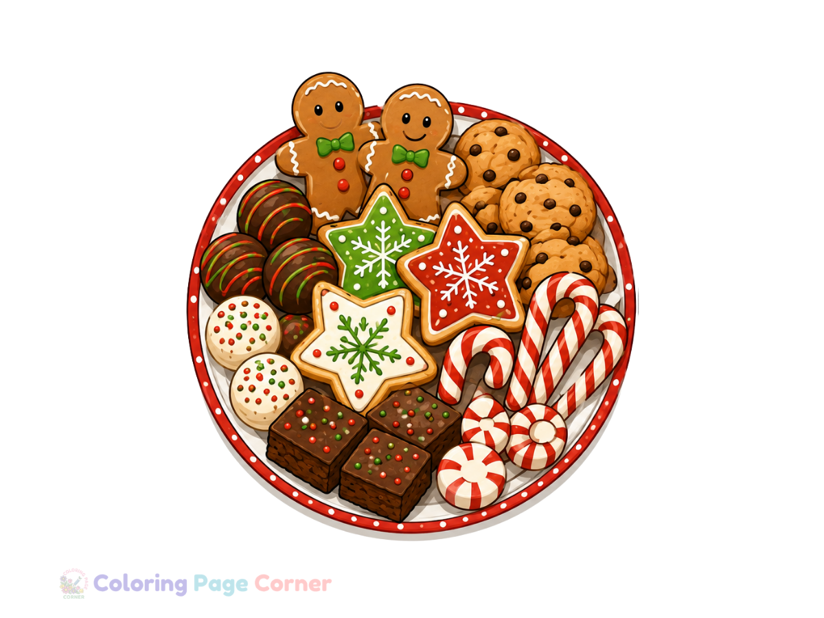 Holiday Sweets Platter Coloring Page for Kids