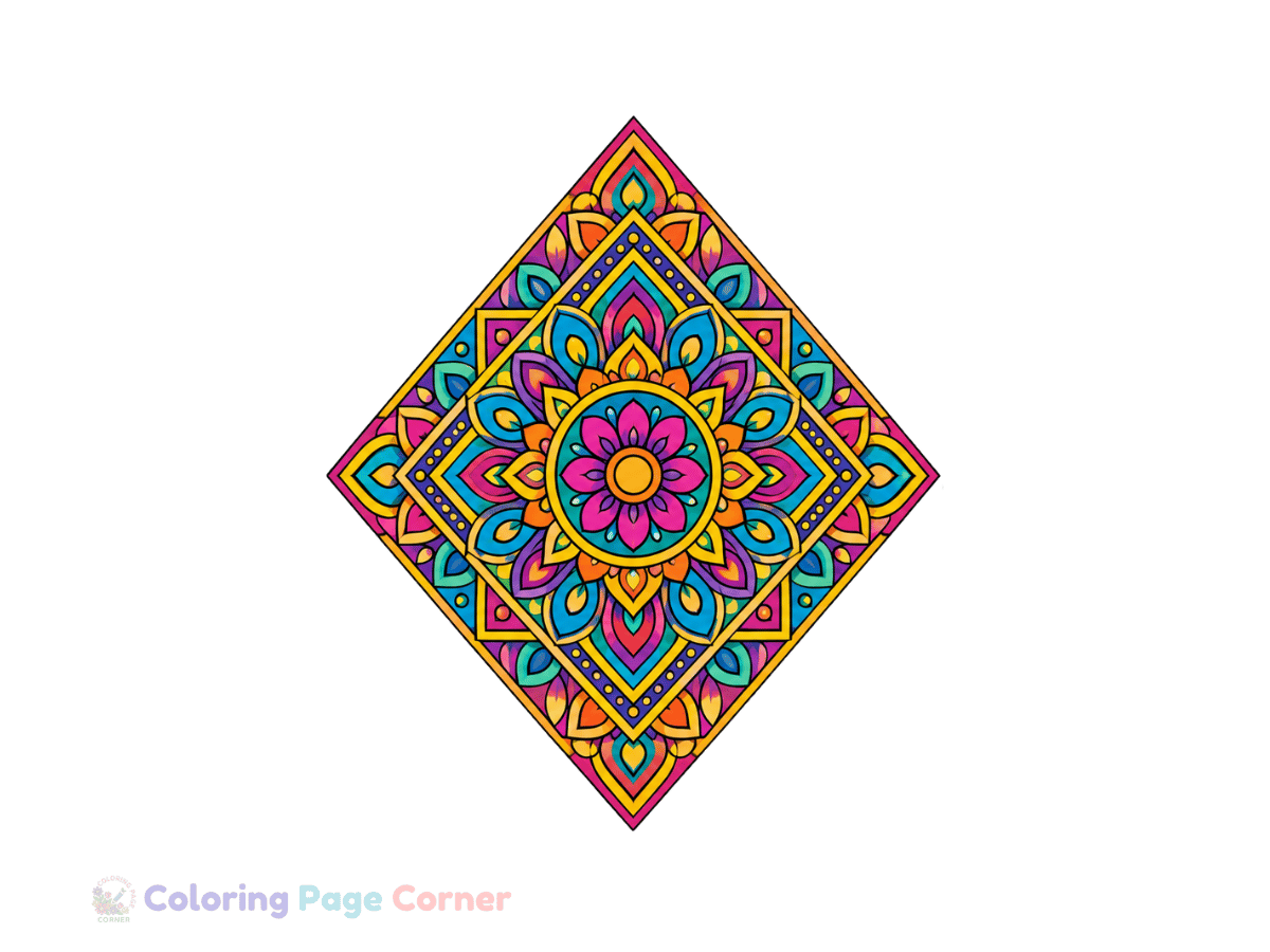 Free Diamond Pattern Mandala Coloring Page