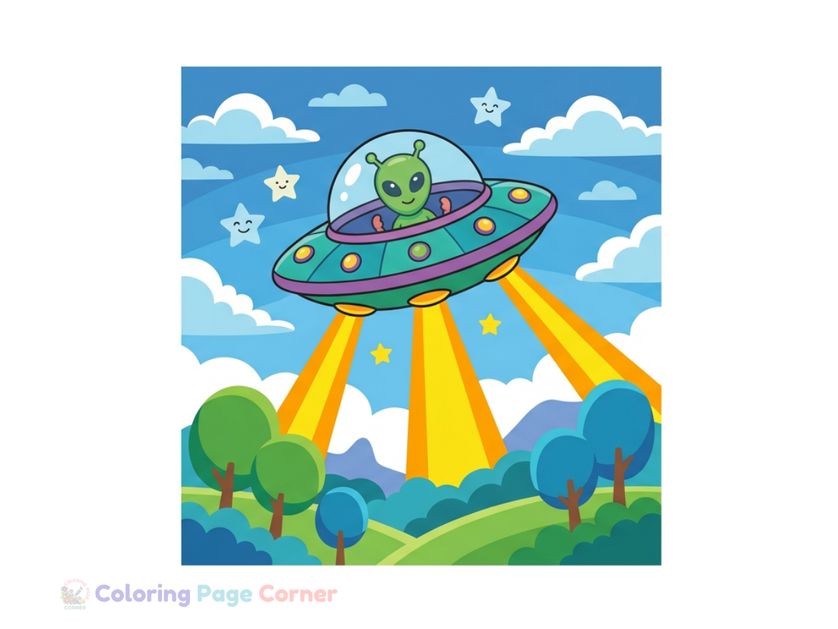 Flying UFO Coloring Page for Kids