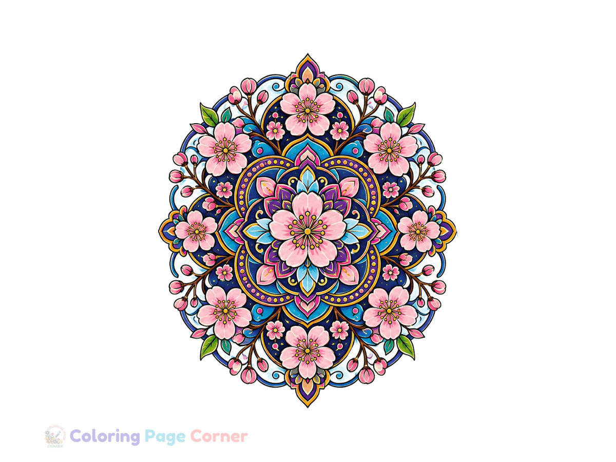 Cherry Blossom Mandala Coloring Page for Kids