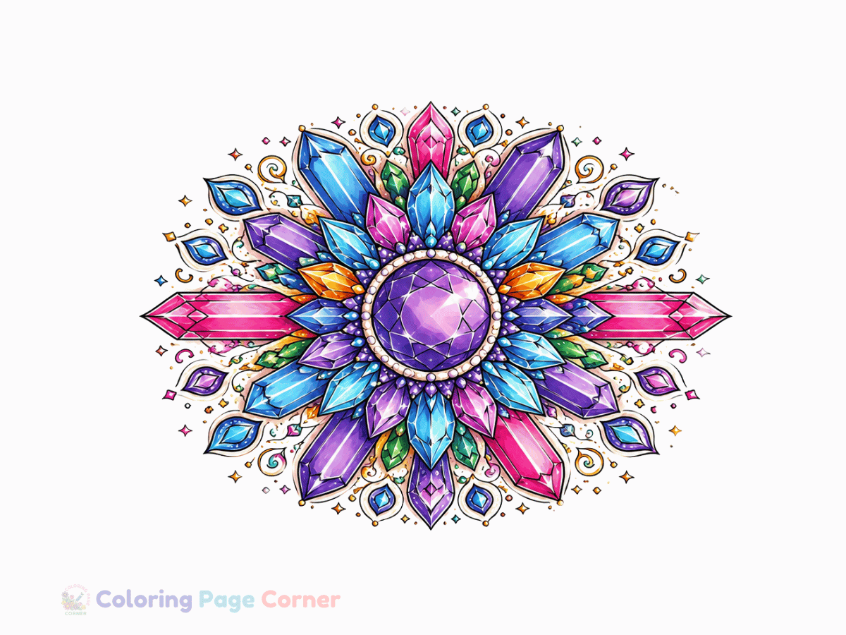 Crystal Gem Mandala Coloring Page