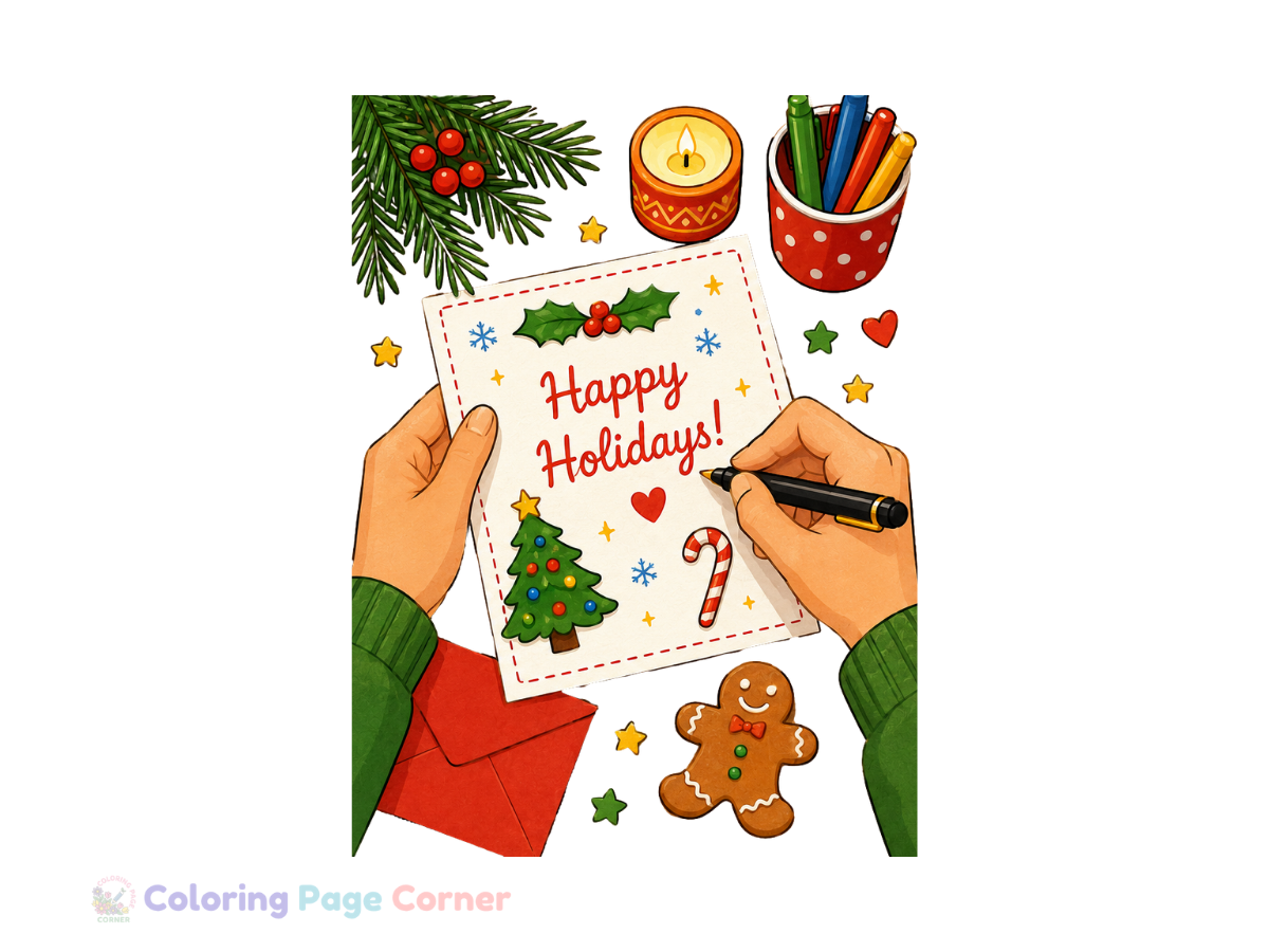 Holiday Card Writing Coloring Page