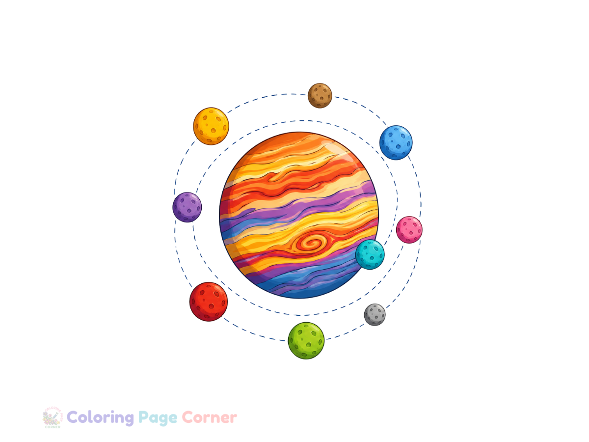 Planet with Orbiting Moons Coloring Page for Kids